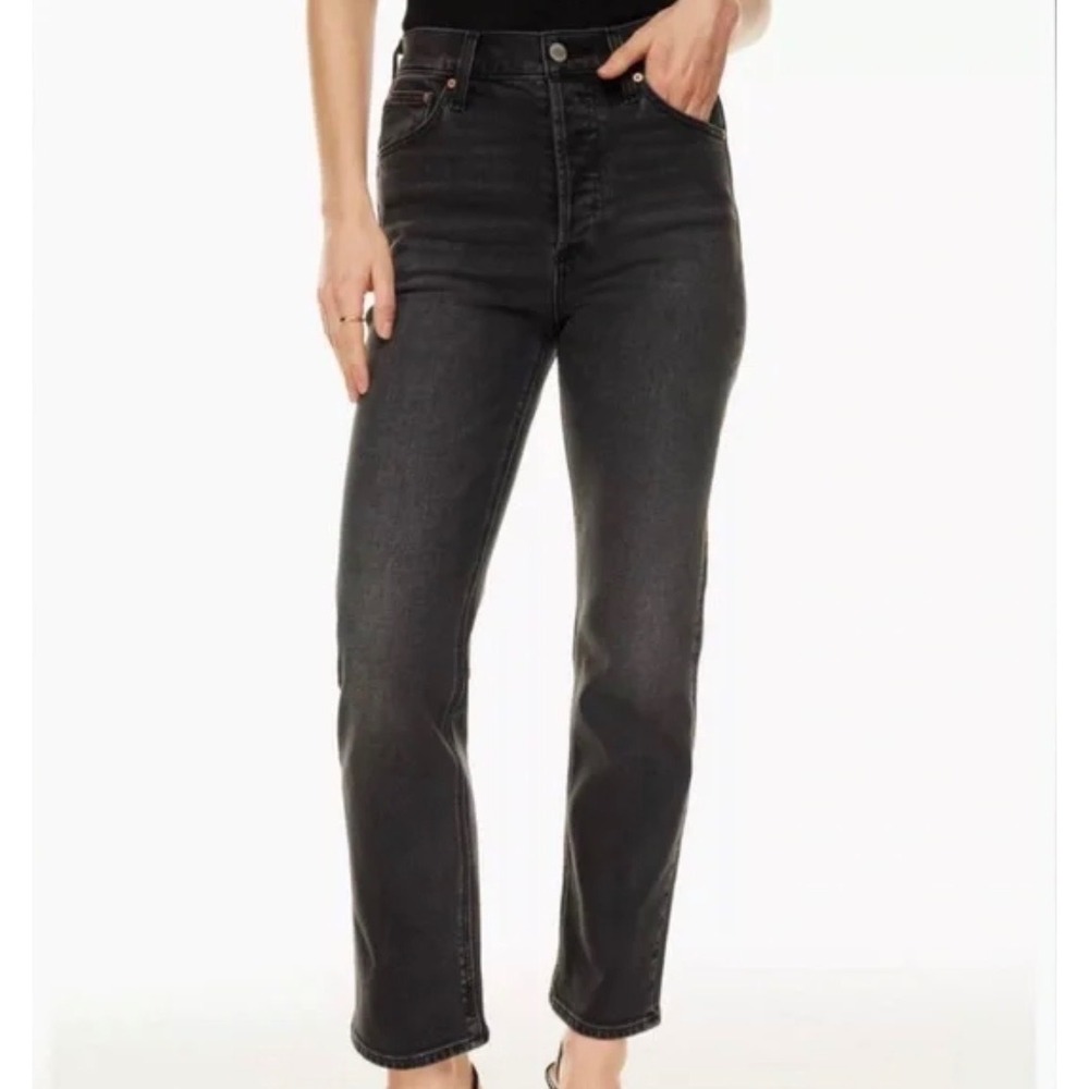 Aritzia Denim Forum The Arlo High Rise Straight Jeans Washed Black Size 30 28L